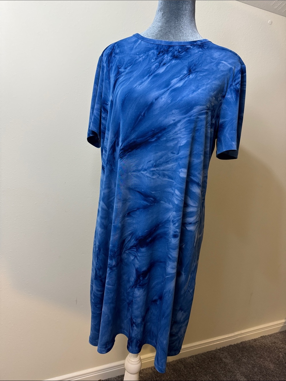 Michael Kors Blue Marble-Print Midi Dress